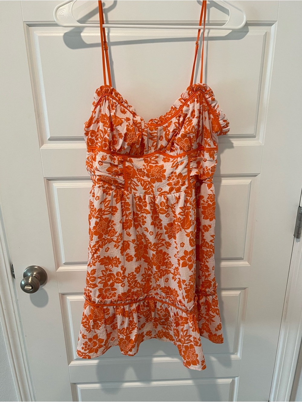 Lumiere Orange Floral Ruffle Slip Dress